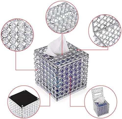 Кутията е Квадратна кутия за салфетки Sumnacon Crystal - Декоративен Държач Кутии за Салфетки, Искрящ Кубичен Държач за Кърпички за Баня,
