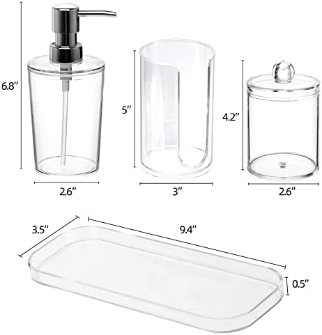 Комплект аксесоари за банята (4 опаковки) - Опаковка сапун, Пластмасова Аптека банка Qtip, Тава, Титуляр-Опаковка за Чаши за Домашен интериор